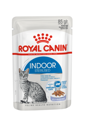 INDOOR STERILISED JELLY (WET FOOD - POUCHES) Box of 12x85g - Royal Canin Cat Wet Food in Qatar