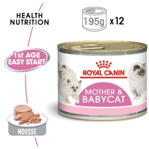 MOTHER & BABYCAT MOUSSE (WET FOOD - CANS) Tray of 12x195g - Royal Canin Cat Wet Food in Qatar
