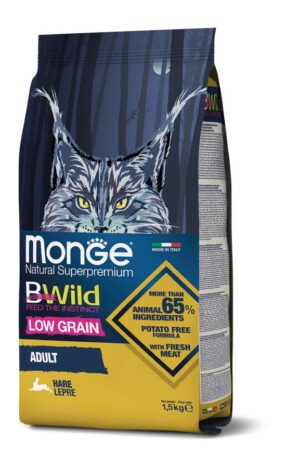 MONGE BWILD LOW GRAIN ADULT CAT HARE - 1.5KG - Cat Food in Qatar