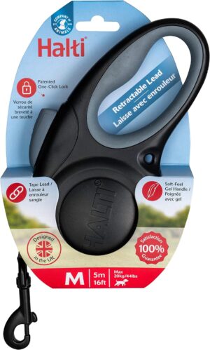 HALTI RETRACTABLE LEAD BLACK / MEDIUM - for Dogs in Qatar