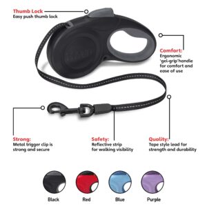 HALTI RETRACTABLE LEAD BLACK / MEDIUM - for Dogs in Qatar