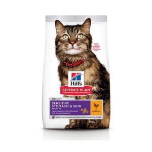HILL’S SCIENCE PLAN SENSITIVE STOMACH & SKIN ADULT CAT FOOD WITH CHICKEN & RICE RECIPE 1.5KG - Hill's Dry Cat Food in Qatar