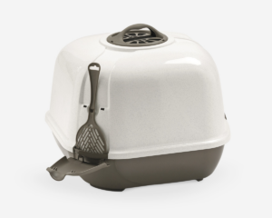 CORNER CAT LITTER BOX - 54x40x55cm / GREY & WHITE - For Cats in Qatar